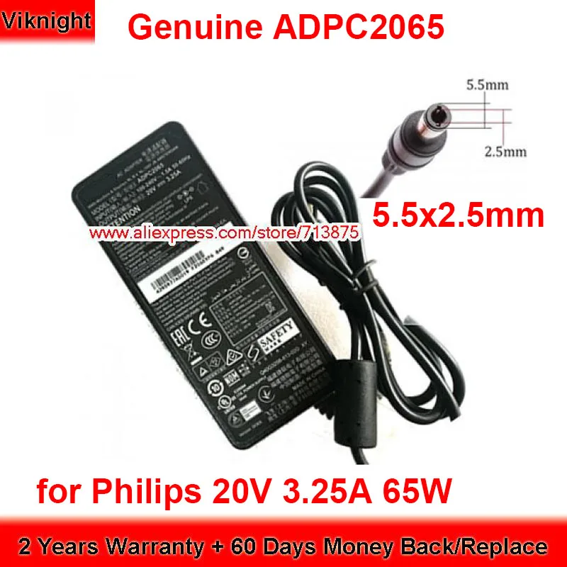 

Genuine ADPC2065 65W Charger 20V 3.25A AC Adapter for Philips 278E8Q 278M6F 276E8F 278E1 272M7C 279X6Q with 5.5x2.5mm tip