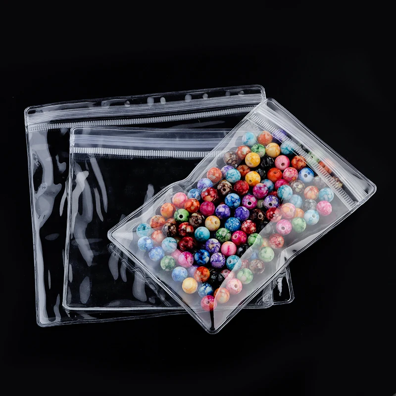 20pcs/lot Transparent PVC Self Sealing Plastic Jewelry Zip Lock Bags Thick Clear Ziplock Earrings Pendant Packaging Storage Bags