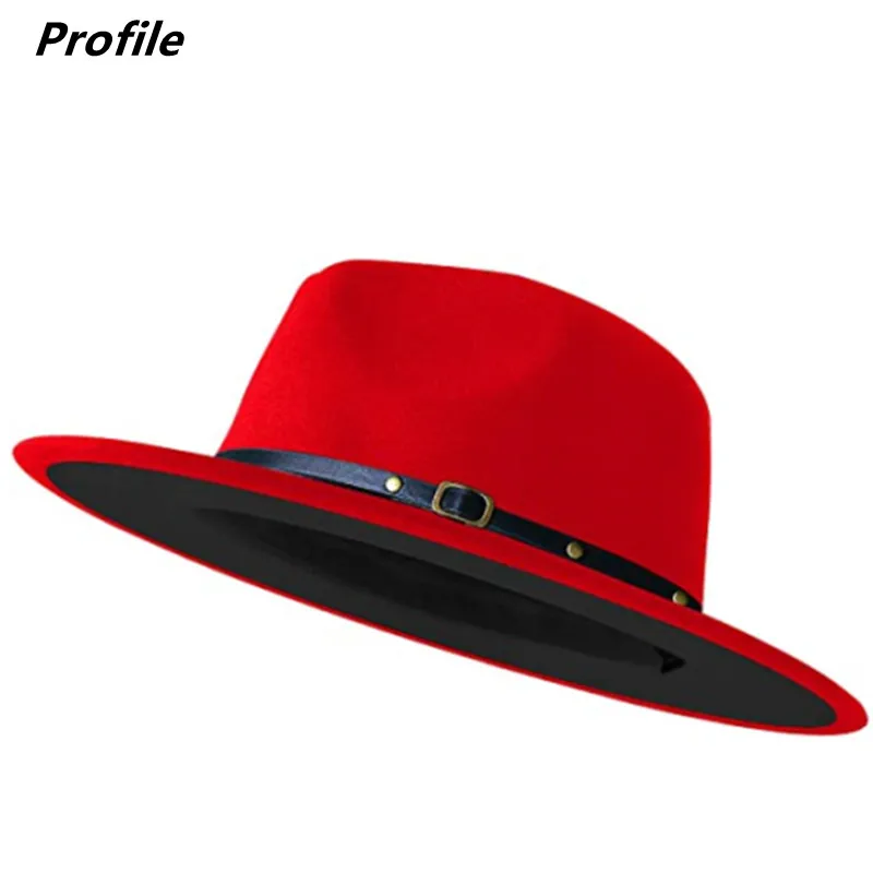 Wholesale Fedora hat black and red adjustable unisex hat Fedora felt hat natural color jazz winter hat top hat bucket hat