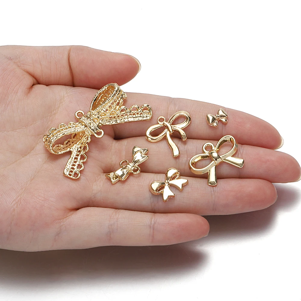 10pcs Metal Gold Color Bow Knot Charms Pendant For Jewelry Making Necklace Brooch Hairclip Decor Handmade Crafts DIY Accessories