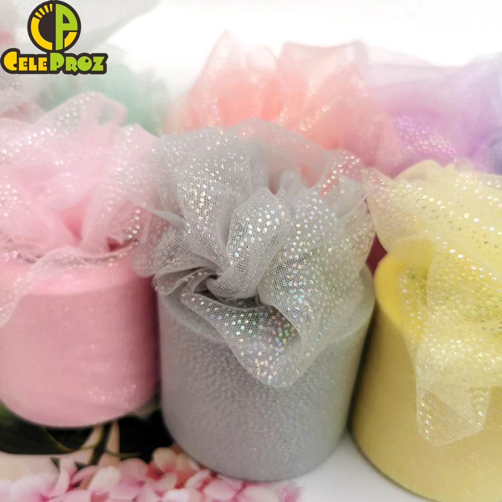 6cm 25yards Hyun Color Tulle Roll Rainbow Dot Organza Mesh Ribbon Gauze Fabric Baby Shower Hairbow DIY Headbands Sewing Material