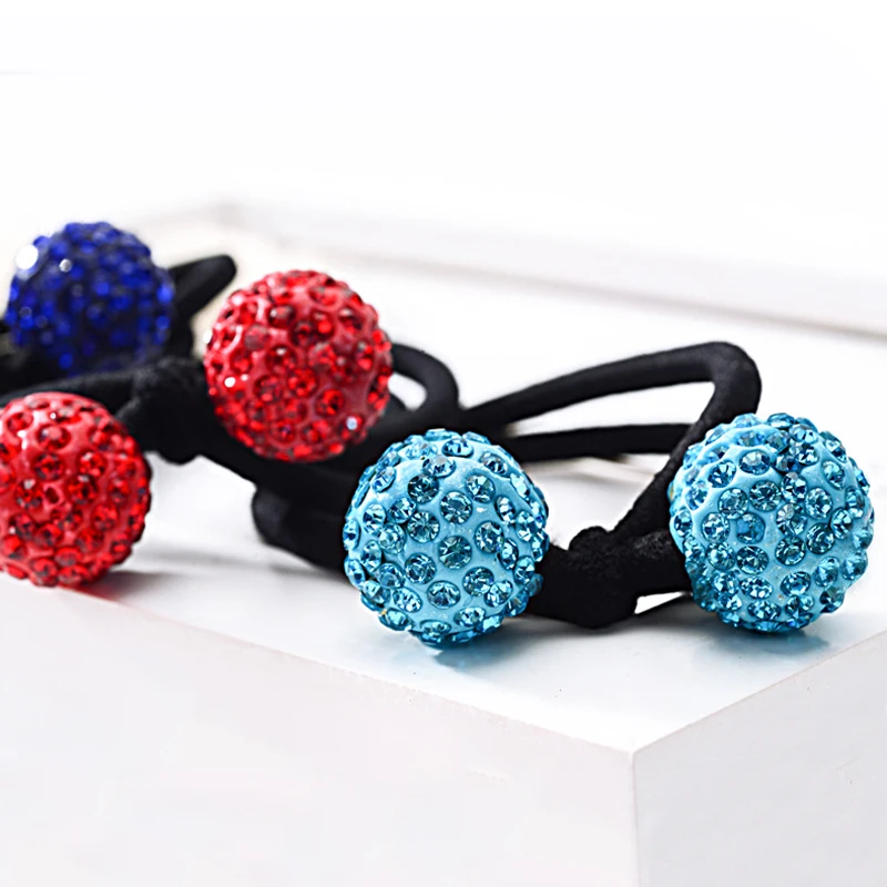 Trendy Rhinestone Hair Bands Women Colorful Ball Double Layer Headband Elastic Scrunchies Exquisite Girls Hair Style Accessories