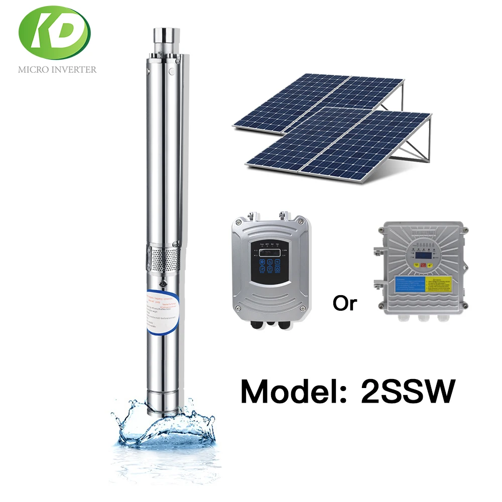 48VDC 200W 370W 2 Inch Solar Pump Deep Well Submersible Solar Pump With Controller Stainless For Borehole Irrigation