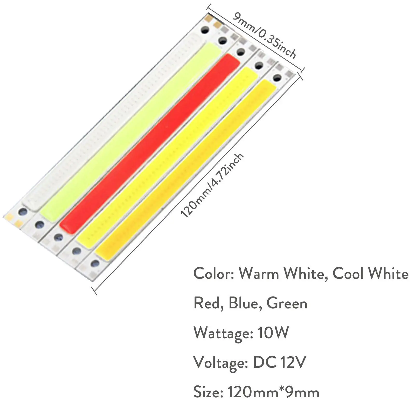 DC 12V LED COB Light Strip Panel Lamp 10W CarVehicle Floodlight Source Bulbs 5 Colors For DIY Lighting 120mm x 9mm