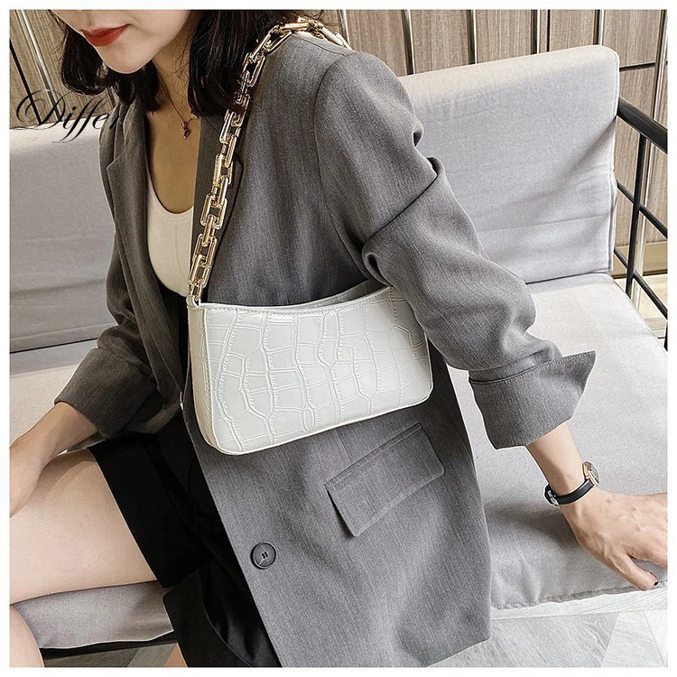 Stone Pattern Retro Classic Handbag PU Leather Clutch Armpit Shoulder Bag Tote with Zipper Closure Fashion Design Bag for Women