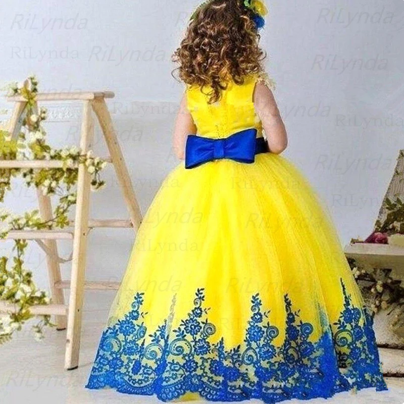 Robe bouffante à nœud pour petites filles, robe de Communion à col haut, longueur aux genoux, à fleurs, robes pour enfants