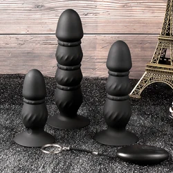 Moonuo Silica Gel Long And Short Anal Plug Pull Ring Vibrator Wireless USB Charge Waterproof Black Male Masturbator Sex Toys