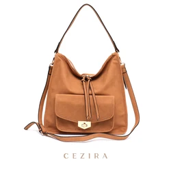 CEZIRA Big Vegan Leather Large Shoulder Hobo Handbag Female Fashion Matt PU Flap Lock Pocket Casual Sting Zip Lady Crossbody Bag