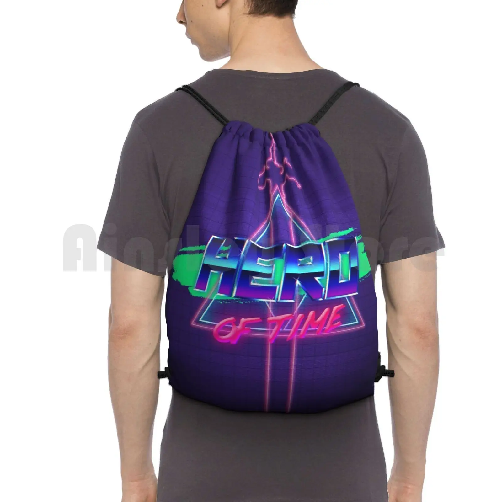 Tri Wave Backpack Drawstring Bag Riding Climbing Gym Bag The Legend Of Ocarina Of Time 80s New Wave Retro Retrowave Legend