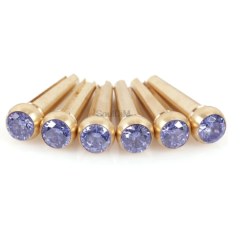 6 String Brass Acoustic Guitar Bridge Pins String Nail Chord Cone Pure Copper Crystal decoration Set of 6 pcs