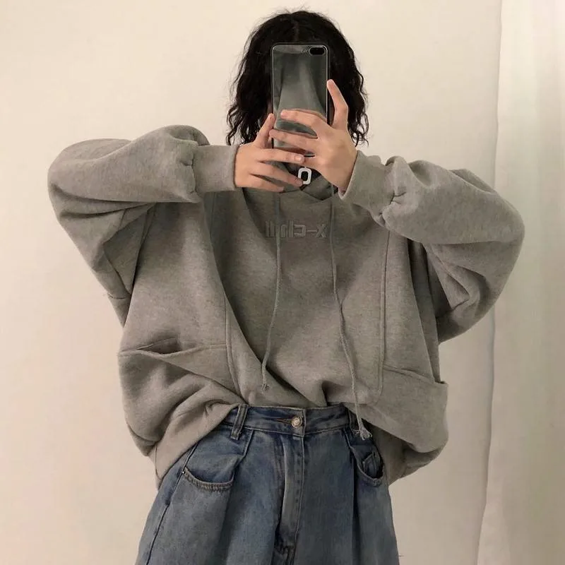 Hoodies Women Autumn Winter Trendy Korean Style Simple Casual Ulzzang High Quality Streetwear Soft Loose Solid Womens Clothing