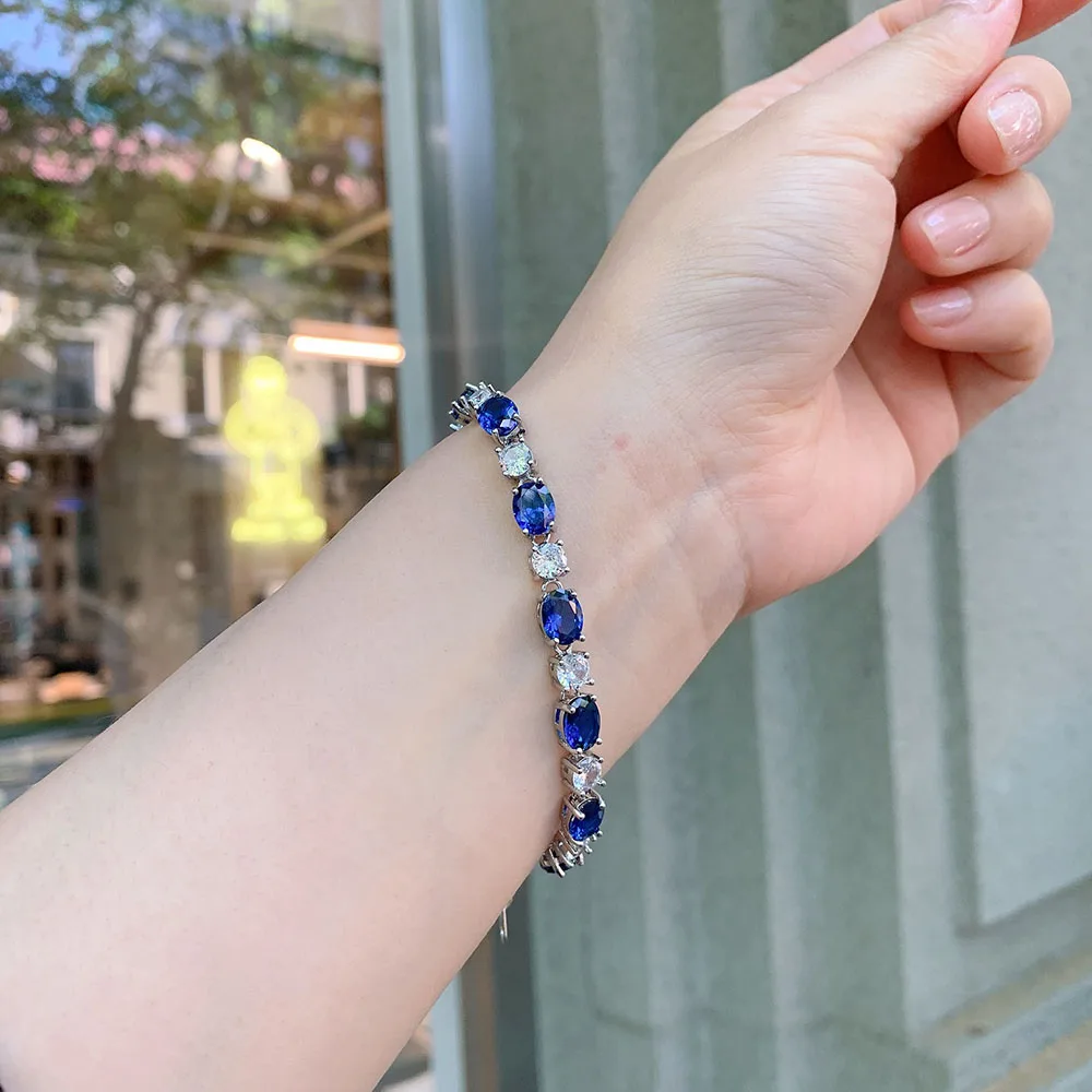 2021 Luxury Simulated Tanzanite Sapphire Ruby Gemstone Strand Bracelets Fine Jewelry Vintage Anniversary Gift for Women 17.5+5cm