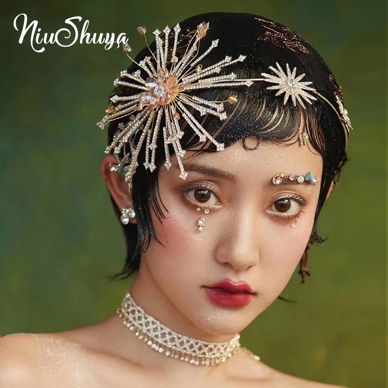 

NiuShuya Exaggerate Rhinestone Sun Flower Hairband Crystal Headband Tiara Wedding Hair Accessories Tiaras Hairband Crown Jewelry