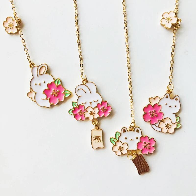 Marcapáginas de cadena colgante de aleación de conejo Sakura romántico, marcador de página, suministro de oficina escolar, 1 unidad