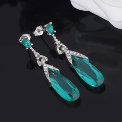 CiNily Simple Silver-Plated Green Crystal Zircon Women Jewelry Cubic Zirconia Dangle Earrings FH8652