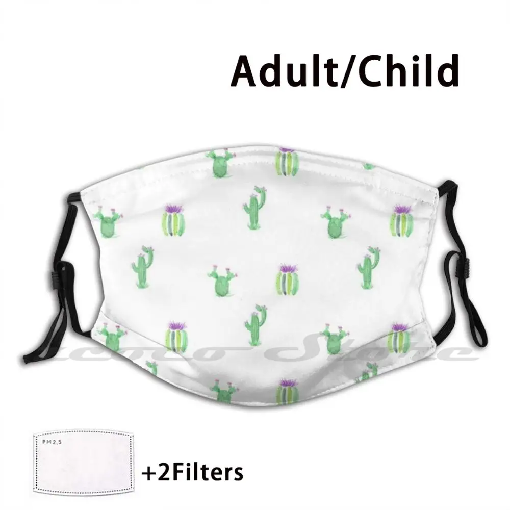 

Cactus In Watercolor Print Custom Pattern Washable Filter Pm2.5 Adult Kids Mask Saguaro Prickly Pear Barrel Cactus