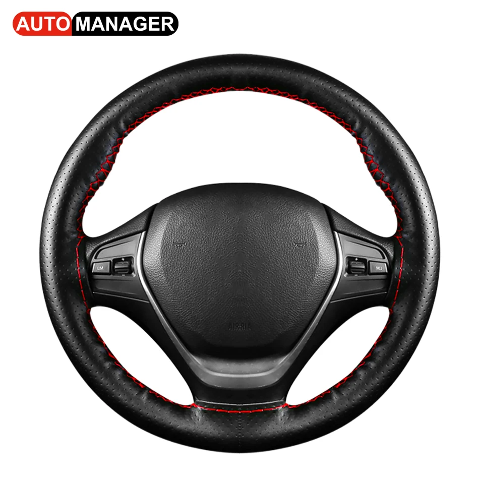 Car Steering Wheel Cover Genuine Leather Steering-Wheel Braid Covers for Automobile 15 inch 38 cm Steering Wheel