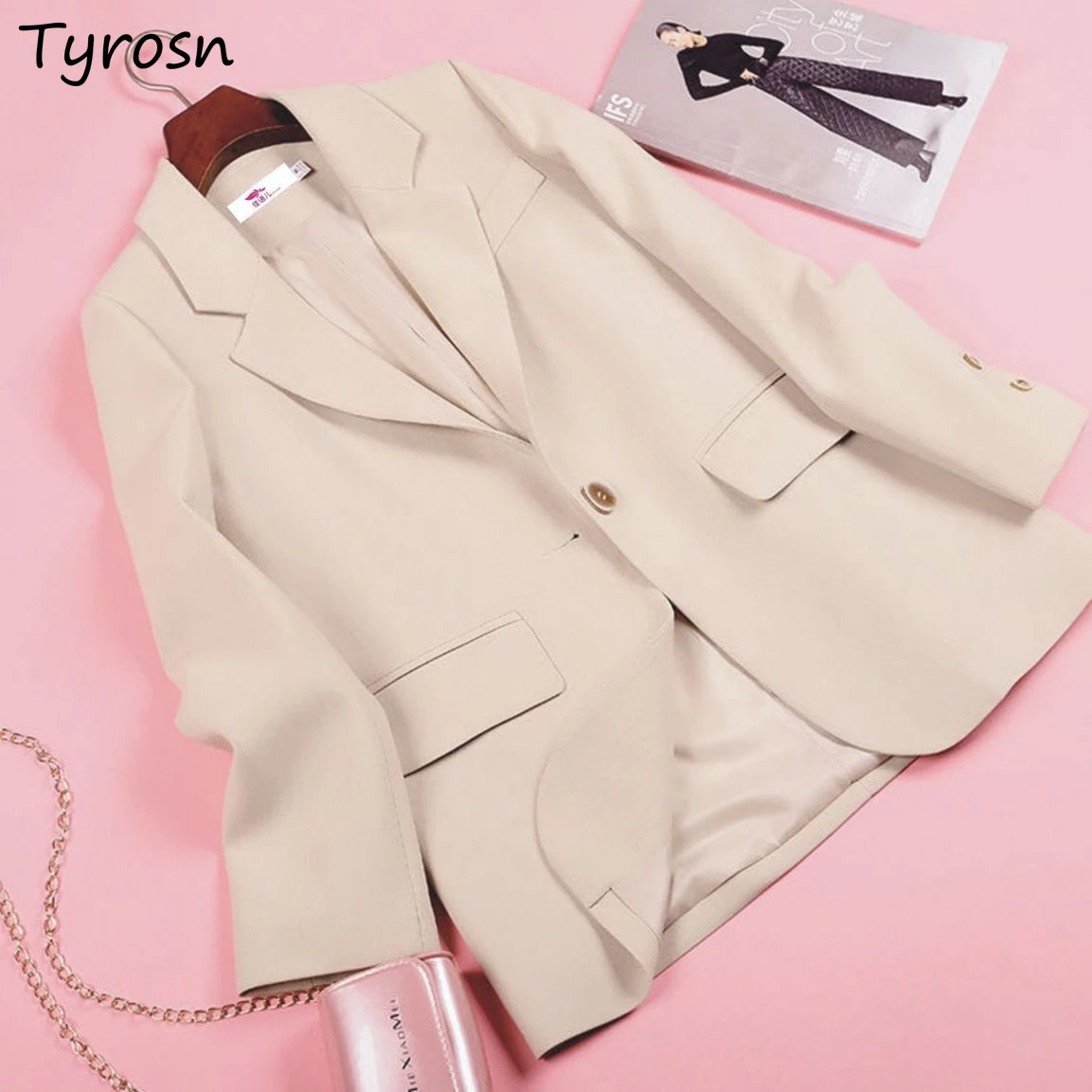 

Blazers Women Solid Gentle Single Button Blazer High Quality Temperament Loose Casual All-match Notched Outwear Female Hot Sale