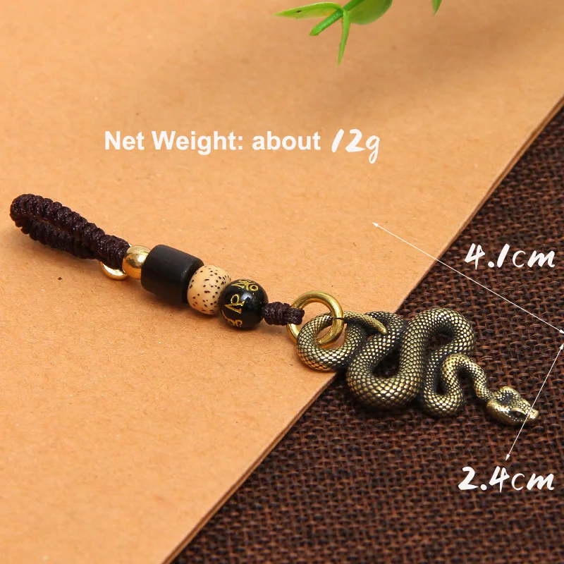 Brass Metal Snake Pendant Necklace Men Retro Handmade Rope Key Chain Animal Cobra Keychain Multitool Bag Lanyard Hanging Jewelry