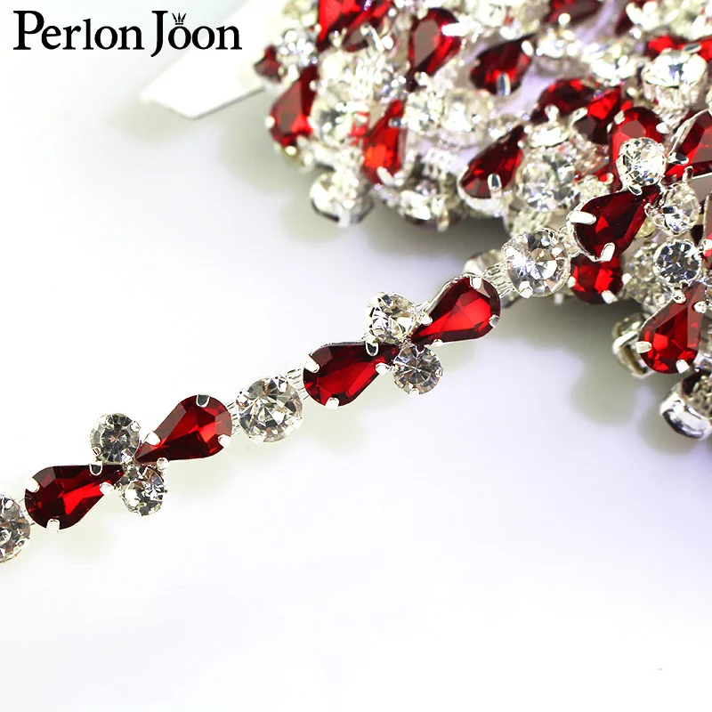 1 Yard Color Drop Rhinestone Trim Glass Crystal Silver Chain Bridal Decoration For Clothing and Shoe Bag Accessories ML055