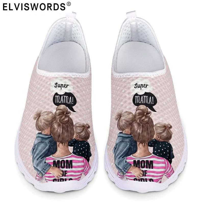 Women Sneakers Super Mama Sxey Mom Girl Baby Printing Women Beach Mesh Shoes lightweight Slip On Lady Flats Soft Walking Shoes