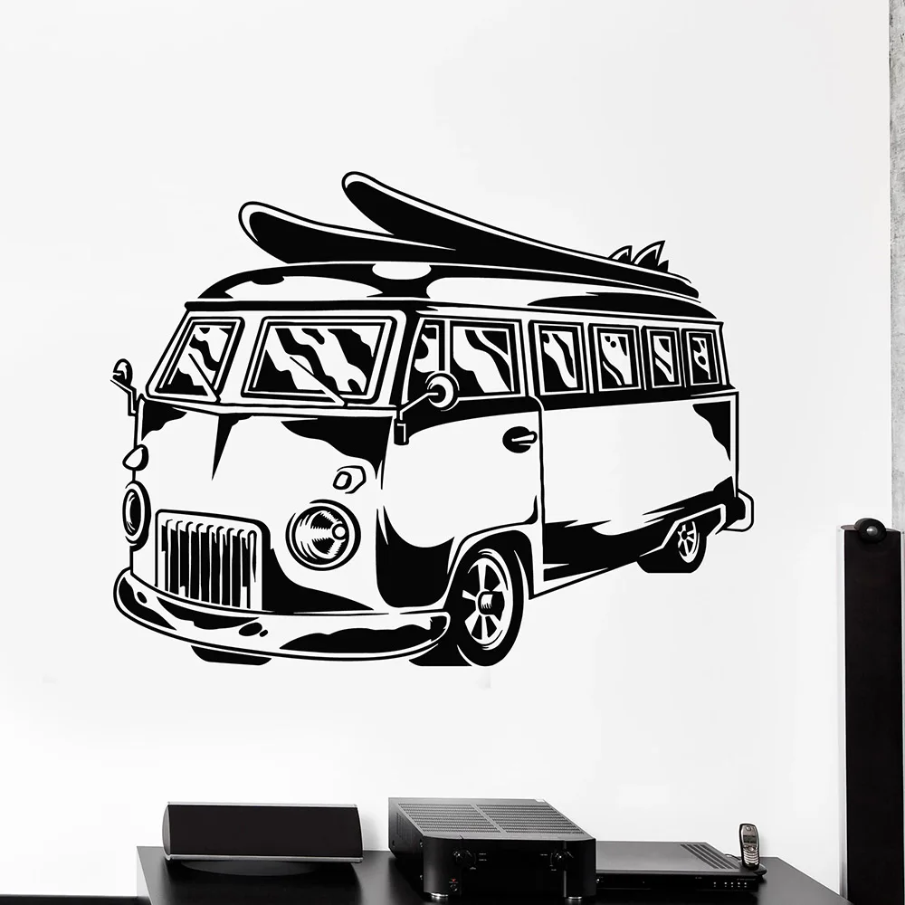 Calcomanía de vinilo para pared de autobús Hippie para oficina, móvil, coche, surf, Playa, vacaciones, pegatinas de pared, decoración de guardería, arte para habitación de niños W856