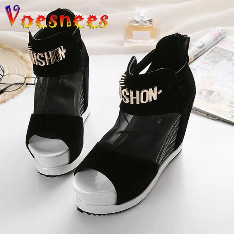 New Flock Ankl Boots Shoes Women Summer Sexy Hollow High Slope With The Fish Mouth Single Shoes Thick Bottom Wedges Short Boots