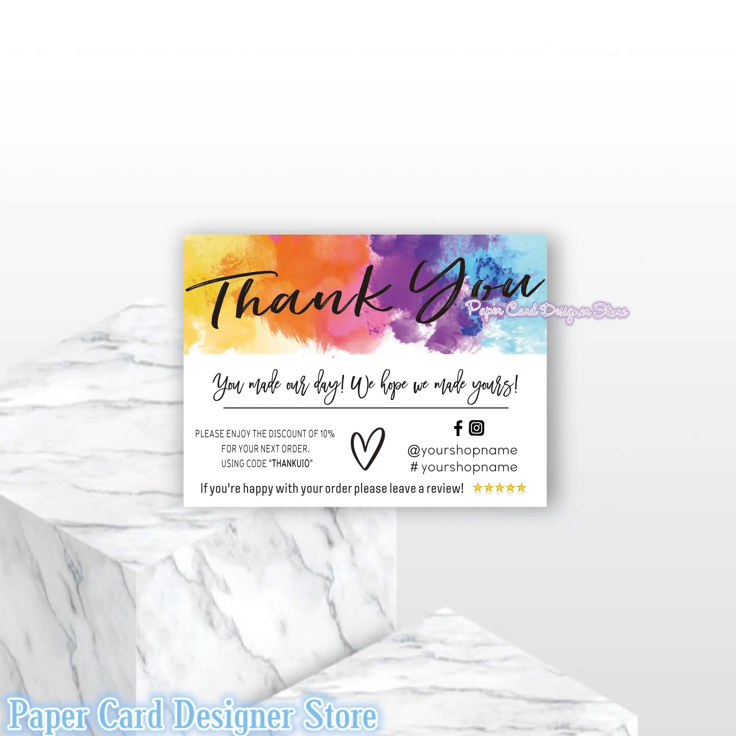 Customized Rainbow Thank You For Your Order Insert Card, Splash of Color, Watercolor Modern Business Insert card Template