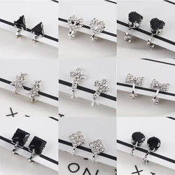 Korea Style Rhinestone Small Geometric Clip on Earrings for Girl Kid Party Charm Without Pierced Earring Ear Clip Cuff Earrings