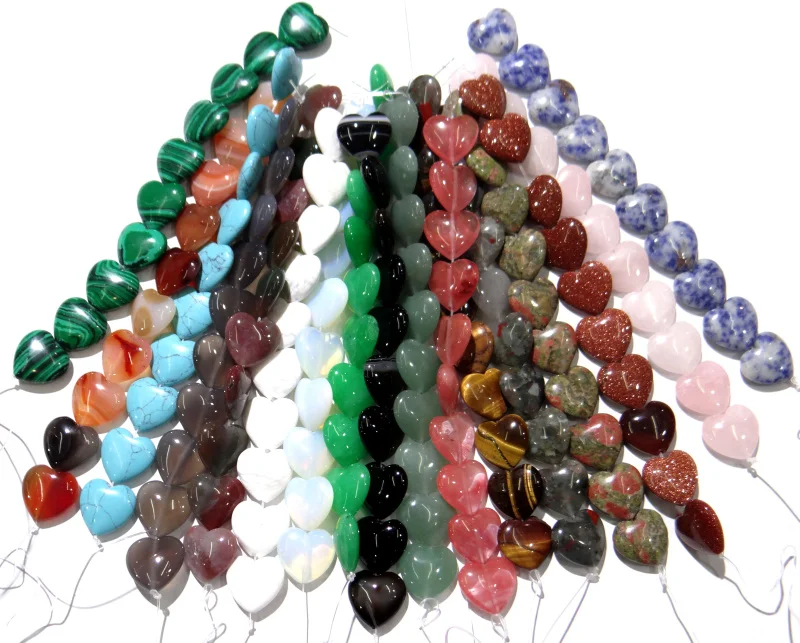 wholesale 20mm natural stone Quartz crystal tiger eye Turquoises love heart beads for diy Jewelry making Accessories10pcs