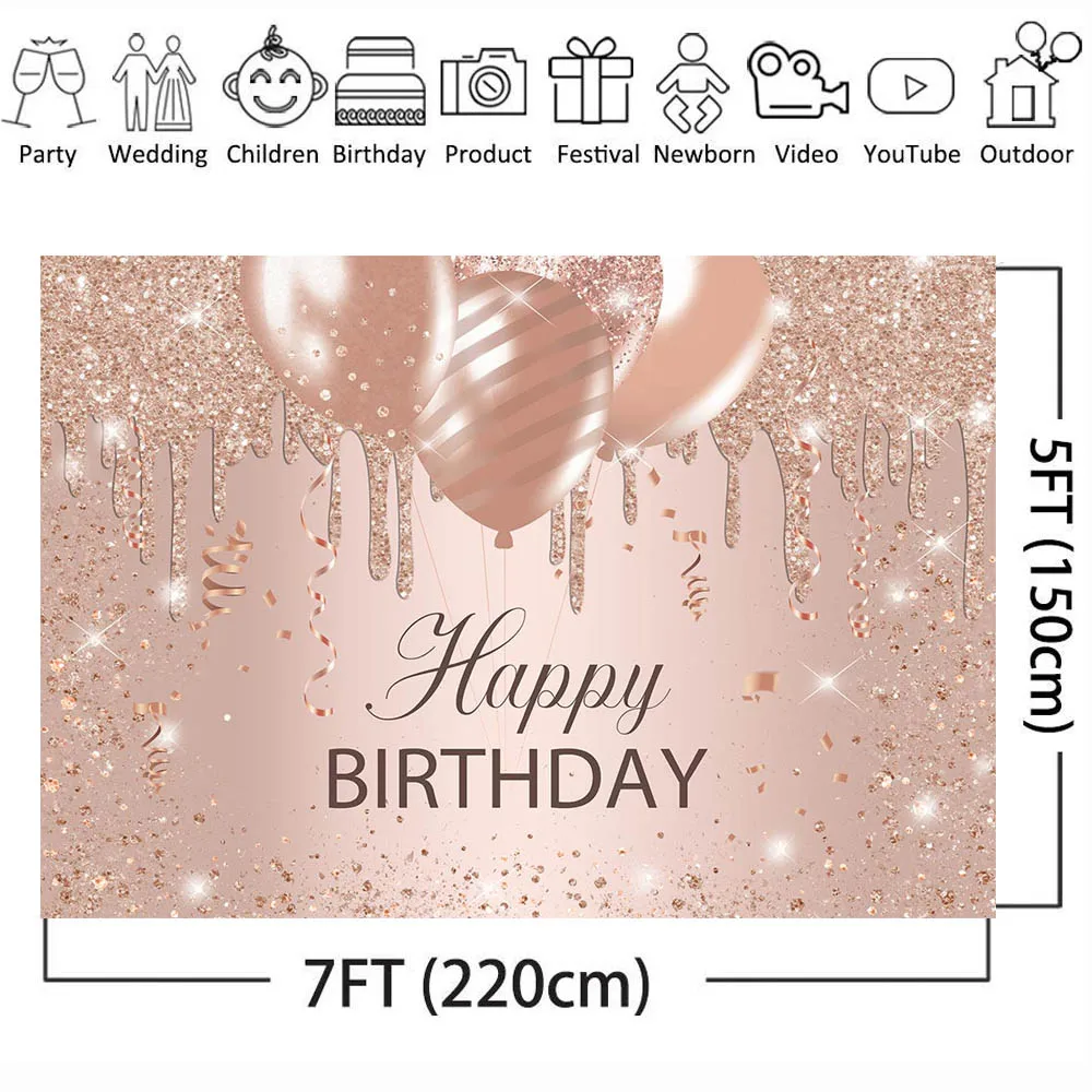 Mocsicka สีชมพู Glitter ผู้หญิง Happy Birthday Party ฉากหลังตกแต่งสุภาพสตรีวันเกิดภาพพื้นหลัง Props สําหรับการถ่ายภาพ