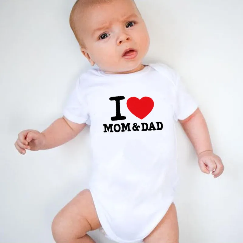 Newborn Baby Clothes Short Sleeve Girl Boy Clothing I Love Mom and Dad Design Cotton Rompers de bebe Costumes White