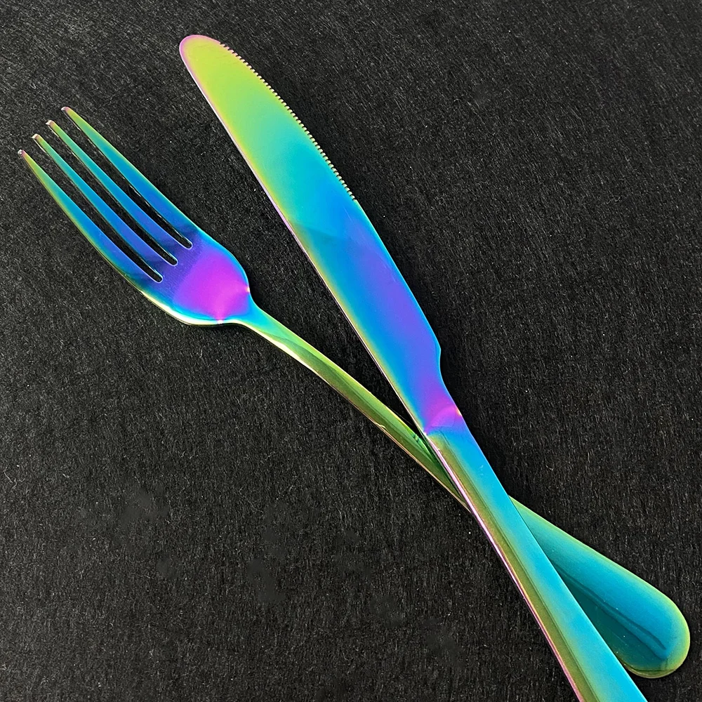 4Pcs/Set Dinnerware 304 Stainless Steel Mirror Rainbow Cutlery Set Kitchen Fork Coffee Spoon Knife Tableware Silverware Set