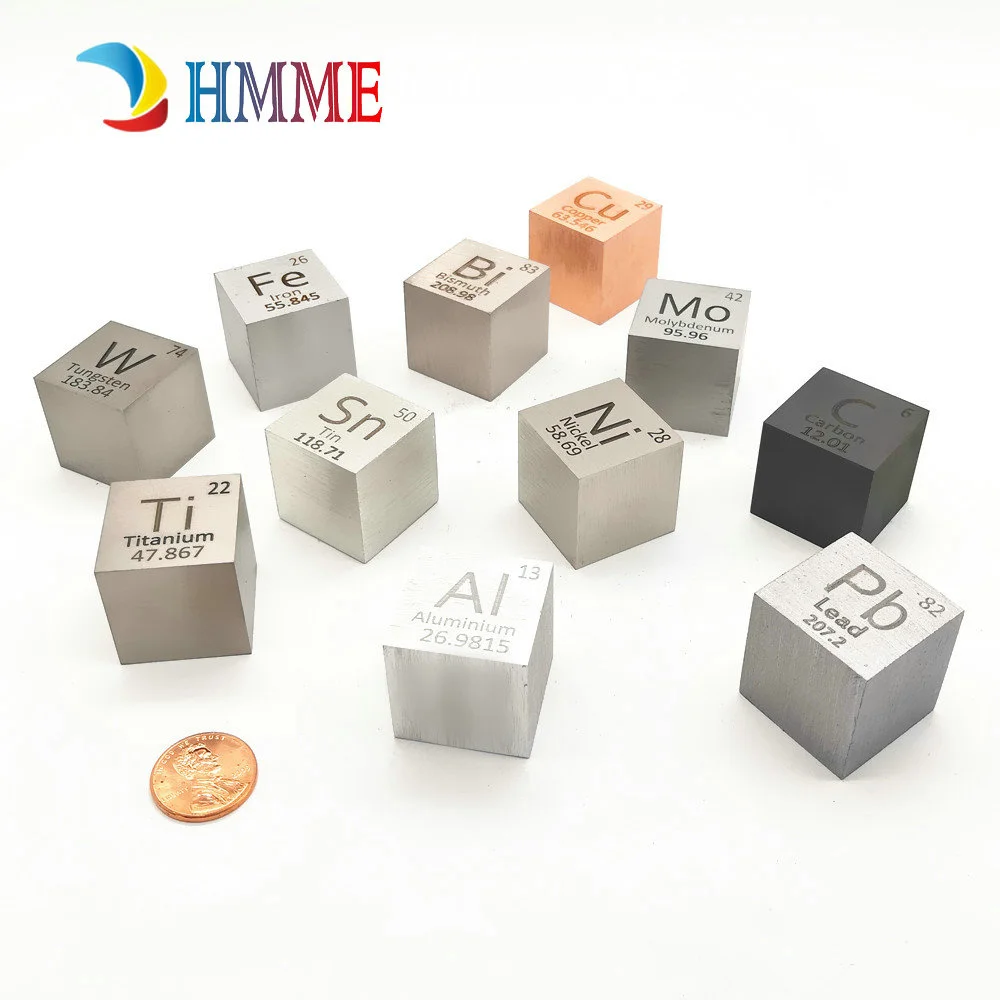 Element Cube 25.4mm Metal Distillation Molar Mass Density Periodic Collection Cu Bi Sn Al Titanium Tungsten Mo C Ni Wolframe