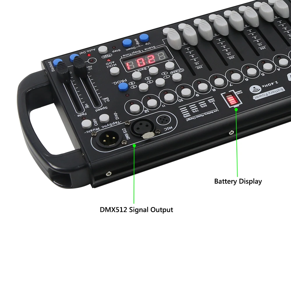 Imagem -04 - Controlador Dmx com Bateria Recarregável Transmissor Receptor Dmx512 Sistema sem Fio Console de Luz de Palco 192 Canais