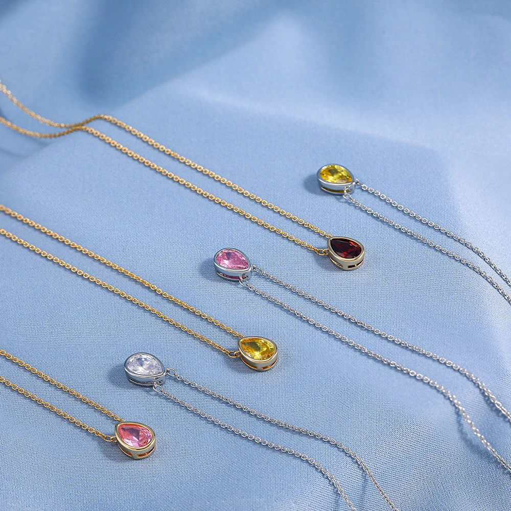 

Charm Female Pear-shaped Birthstone Stone Crystal Pendant Collar Necklace New Trendy Best Friend Gift Jewelry