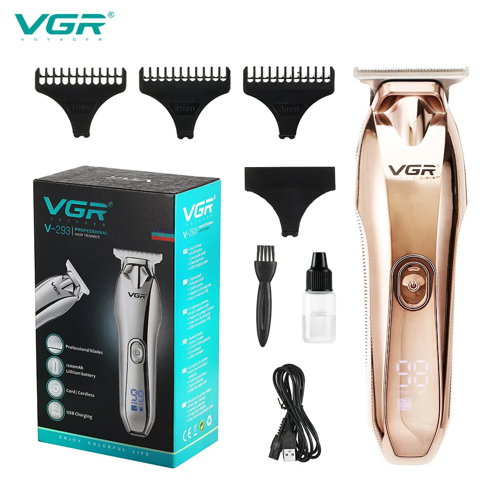 VGR Rose Gold Professional Hair Clipper for Men Electric Cordless LCD Rechargeable Hair Trimmer Hair Cutting Machine Hair Barber