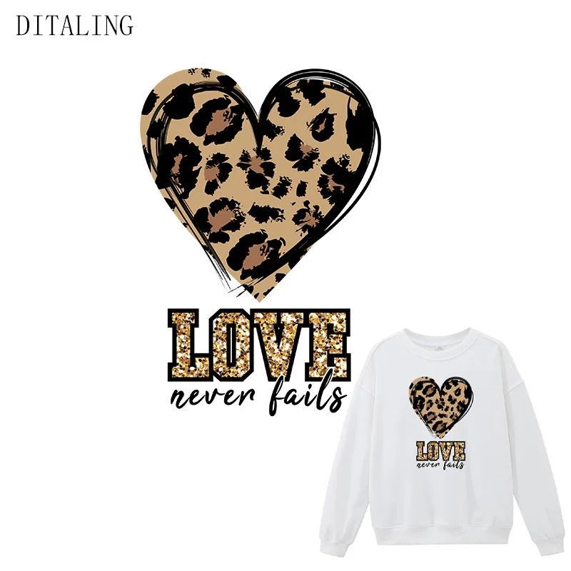 Leopard Love Iron On Patch On Clothing DIY Washable Girl T-Shirt Hoodies Thermal Stickers Love Never Fails Patch Appliqued Decor