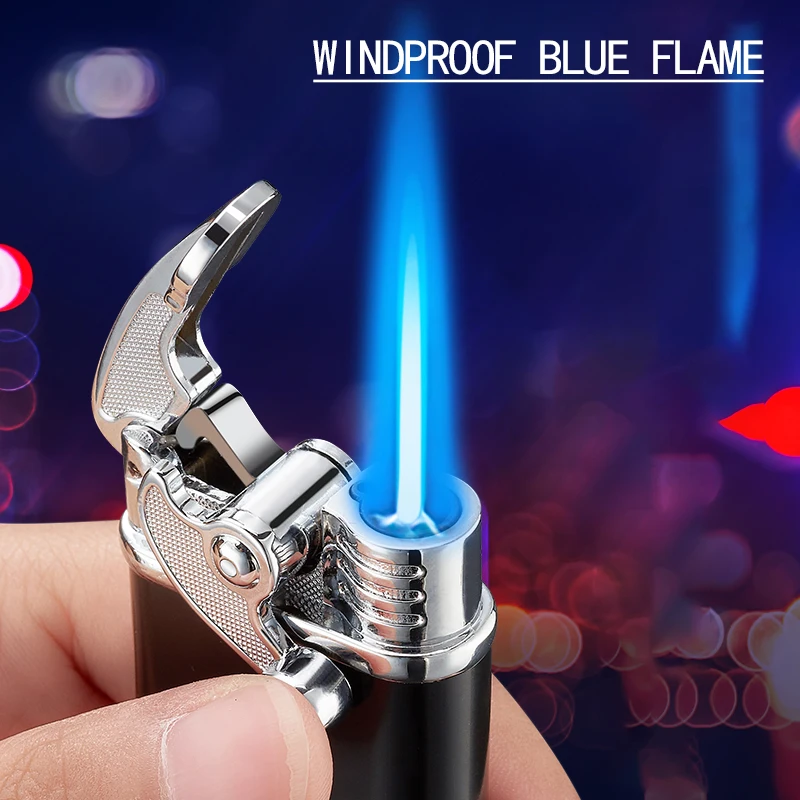 Rocker Arm Butane Lighter without Gas, Creative Electronic, Windproof, Inflatable, Metal, Personality, Blue Flame