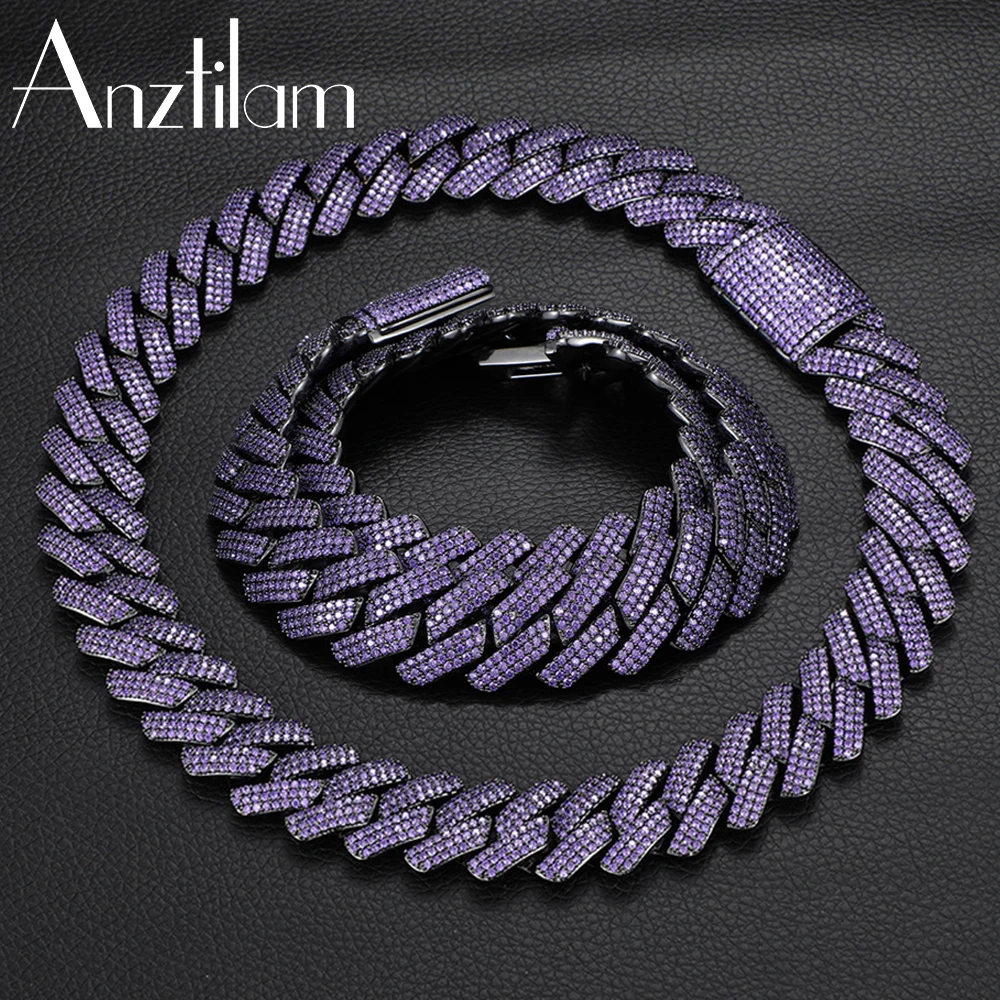 

New 20mm Blue Color Iced Out Cuban Chain Necklace For Women Men Zircon Stone Luxury Jewelry Free Shipping