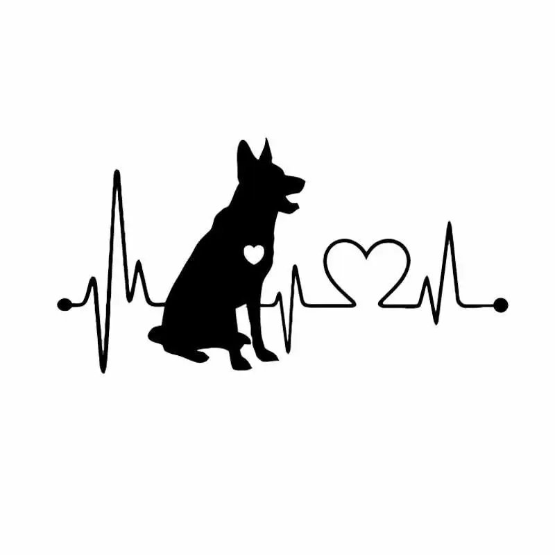 German Shepherd Vinyl Film Stickers Heartbeat Cartoon Animal Pet Bumper Car Sticker Black/Silver Accessories for Cars 18CM*9.5CM