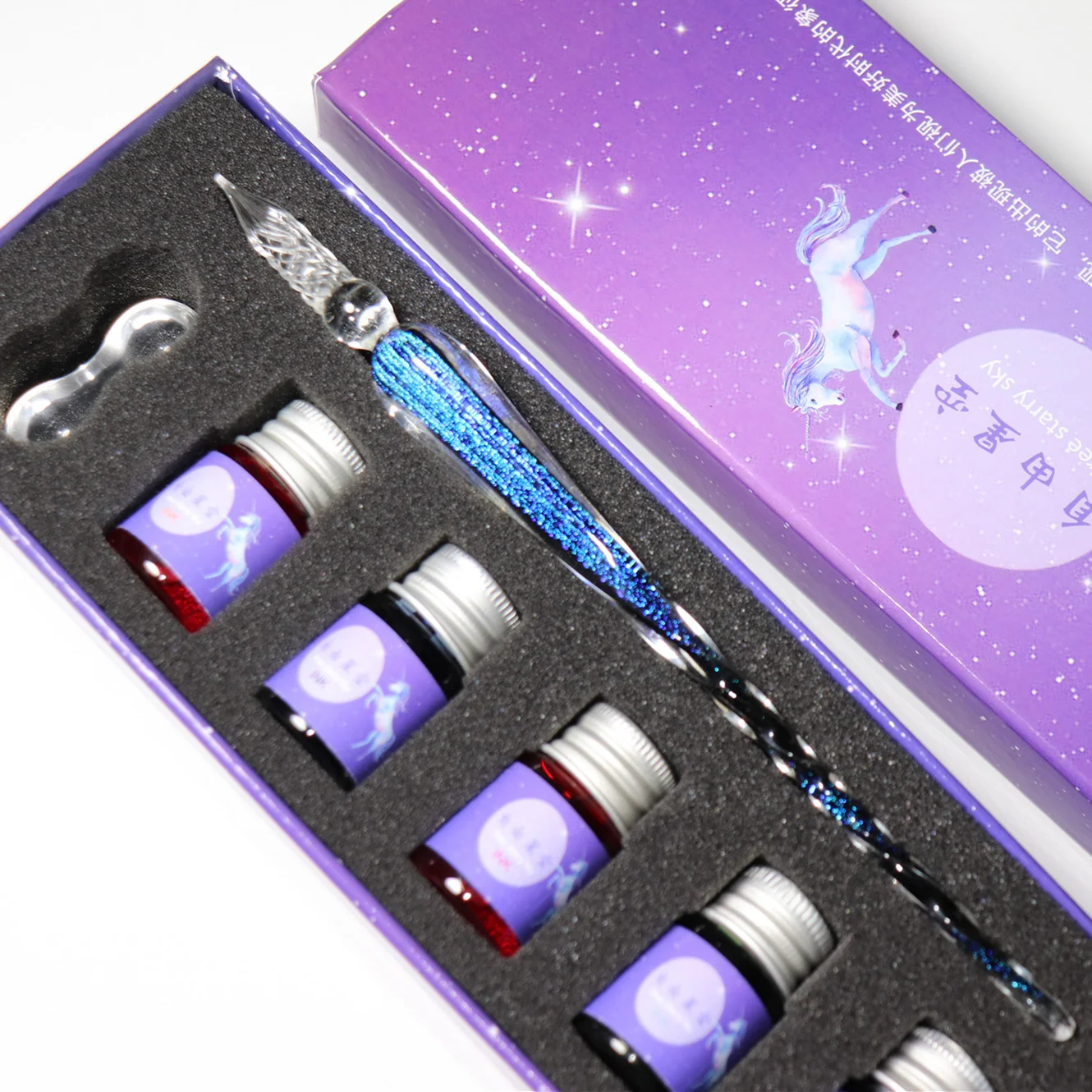 Glass Dip Pen And Ink Set Creative Handmade Dip Pens Gold Powder Ink Gifts For Friends And Classmates Glass Fountain Pencil