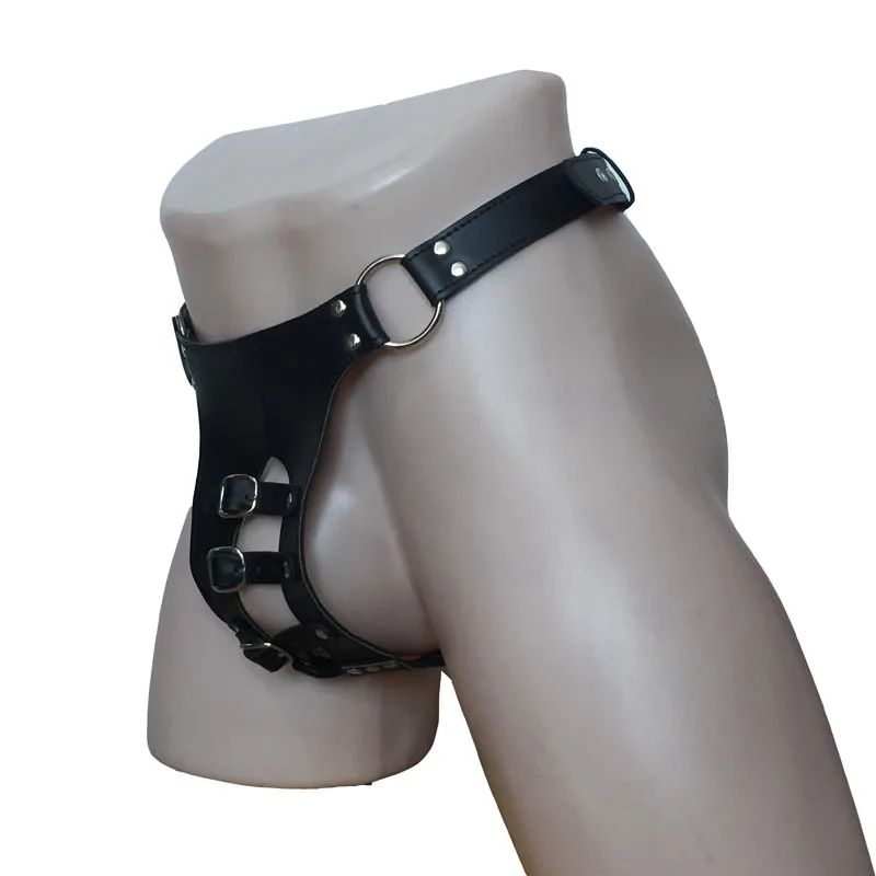 Sexy Faux Leather Men Chastity Harness Brief Underwear with Front Restraint Strap Buckle Male Fetish Lingerie