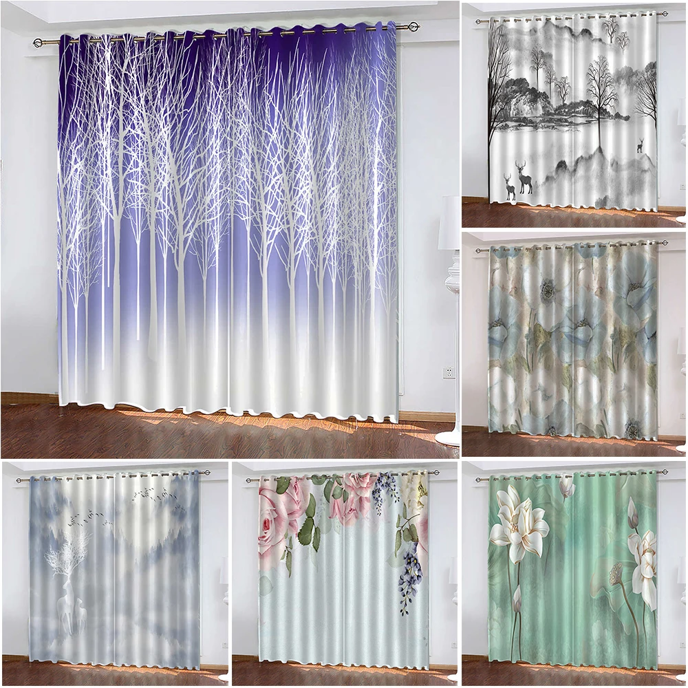 

Landscape Printed Household Curtains Woven Blackout Curtains Biparting Open Luxury Curtains for Living Room Cortina De Sombra