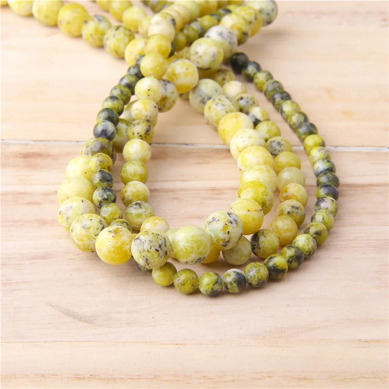 Women Natural Stone smooth Yellow Turquoises Gem stone Beads loose Round Beads 6 8 10 12MM For Jewelry Making Fit DIY Bracelet