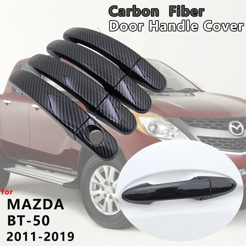 Gloss Black Carbon Fiber Door Handle Cover Catch Cap Trim Exterior Set Of Car Accessories for Mazda BT-50 BT50 BT 50 2011~2019