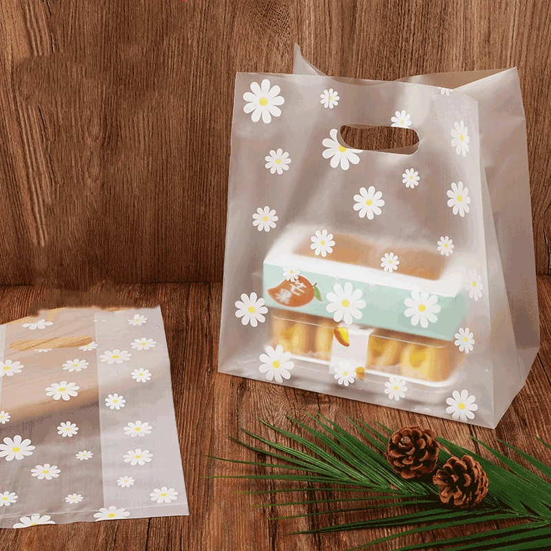 25Pcs/set Transparent Plastic Merchandise Shopping Bags with Handle Christmas Wedding Party Disposable Gifts Candy Packaging Bag