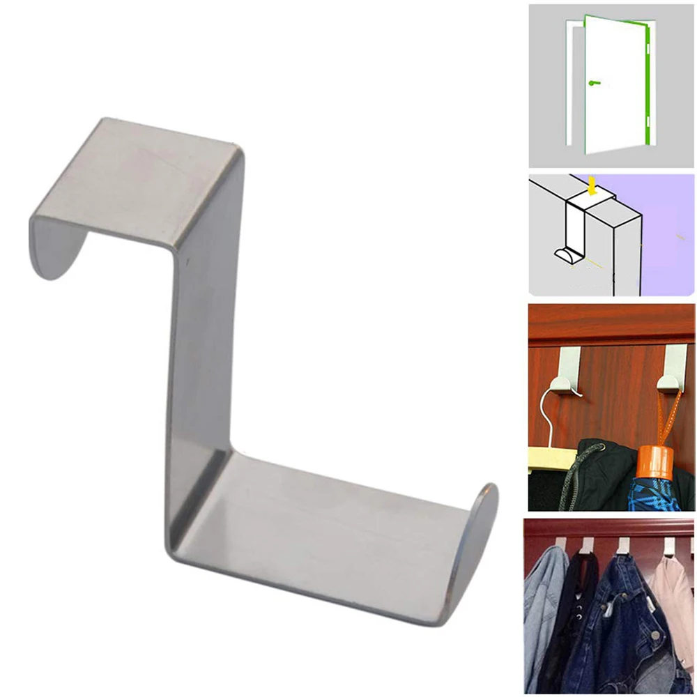 2Pcs Stainless Steel Door Hooks Kitchen Cabinet Hanger for Bathroom Towel Coat Clothes Z Shape Hooks Rack