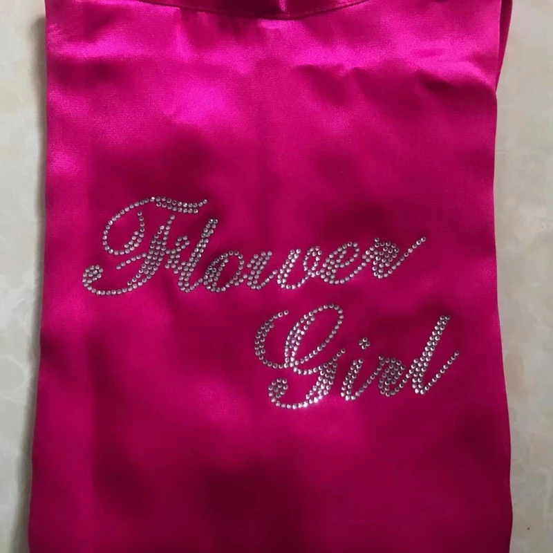 

Retail Rhinestone Flower Girl Silky Satin Robes Girls Solid Color Short Kimono Kids Robe for Wedding Birthday Party Spa