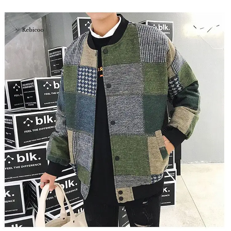 Autumn Men Harajuku Plaid Bomber Jackets Mens Japanese Streetwear Windbreaker Korean Fashions Baseball Jackets